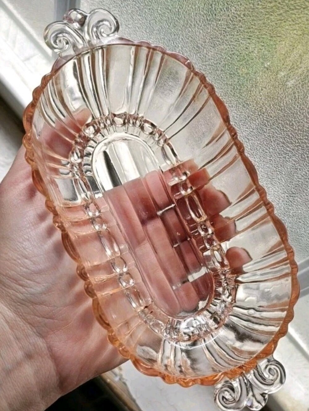 MCM Topaz Glass Dish: Scalloped Ribbed Edge Beautiful 1960s Vintage Candy Bowl